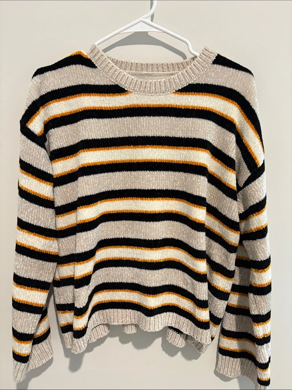 Volcom Striped Crewneck Sweater in Beige, Black & Gold